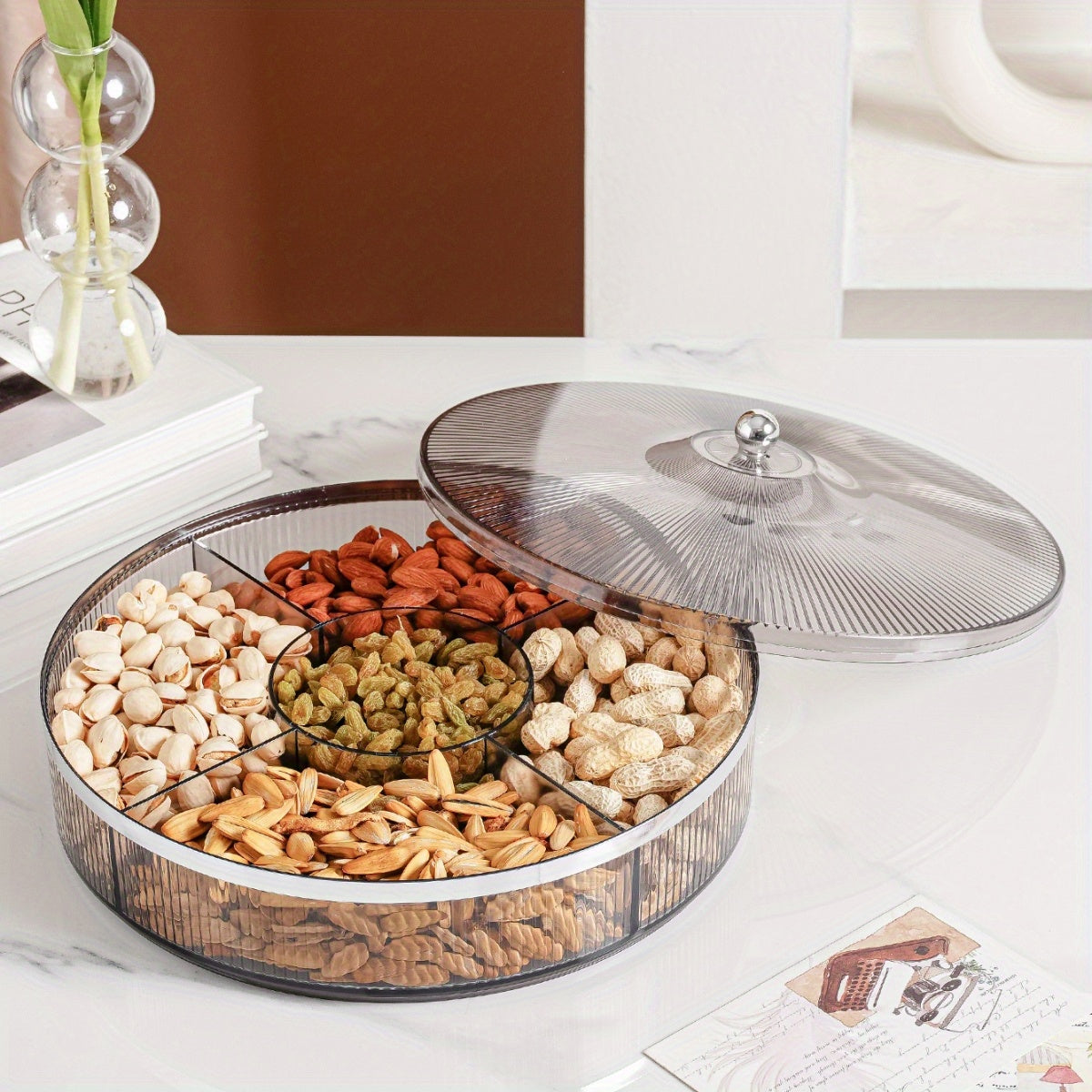 1pc, Candy Servers With Lid, 10.92in/28cm Clear Amber Gray Candy Snack Organizer, Candy Jar With Lids, Wedding Birthday Graduation Holiday Party Supplies, Home Decor