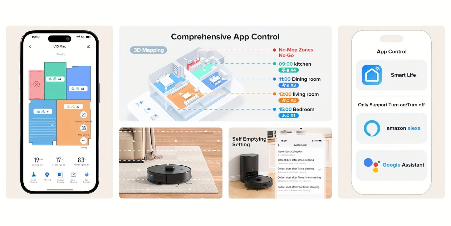 Lubluelu L15 MAX Robot Vacuum and Mop, 3-in-1 Sweeping & Vacuuming & Mopping, 3.0L Dust Bag, 70-Day Self-Emptying, 360° PSD Obstacle Avoidance, Diversified Cleaning, Mapping, Pet Hair Cleaning, Home Cleaning | Modern Robot D
