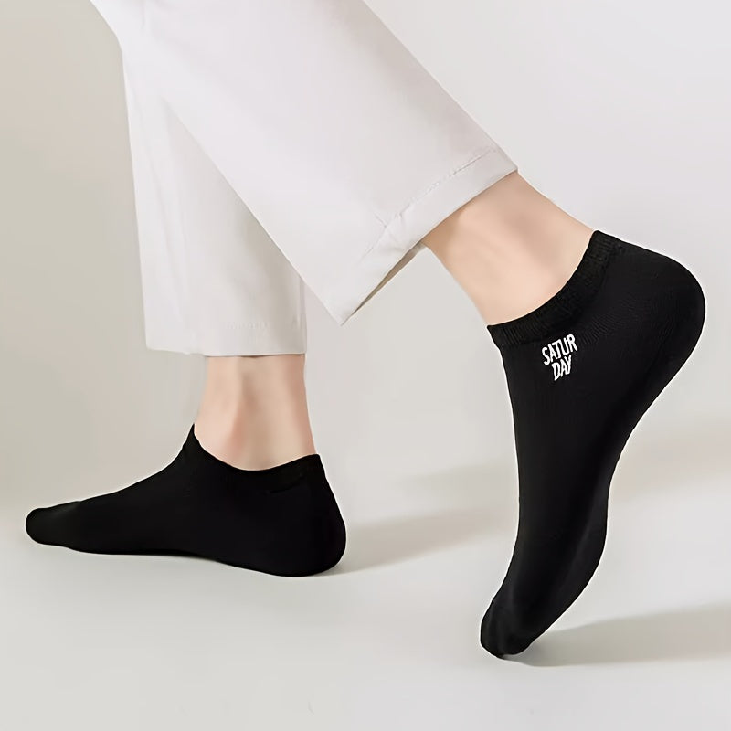 7 Pairs Of Men's Anti Odor & Sweat Absorption Trendy Simple Low Cut Socks, Comfy & Breathable Thin Socks, For Daily & Outdoor Wearing, Spring And Summer
