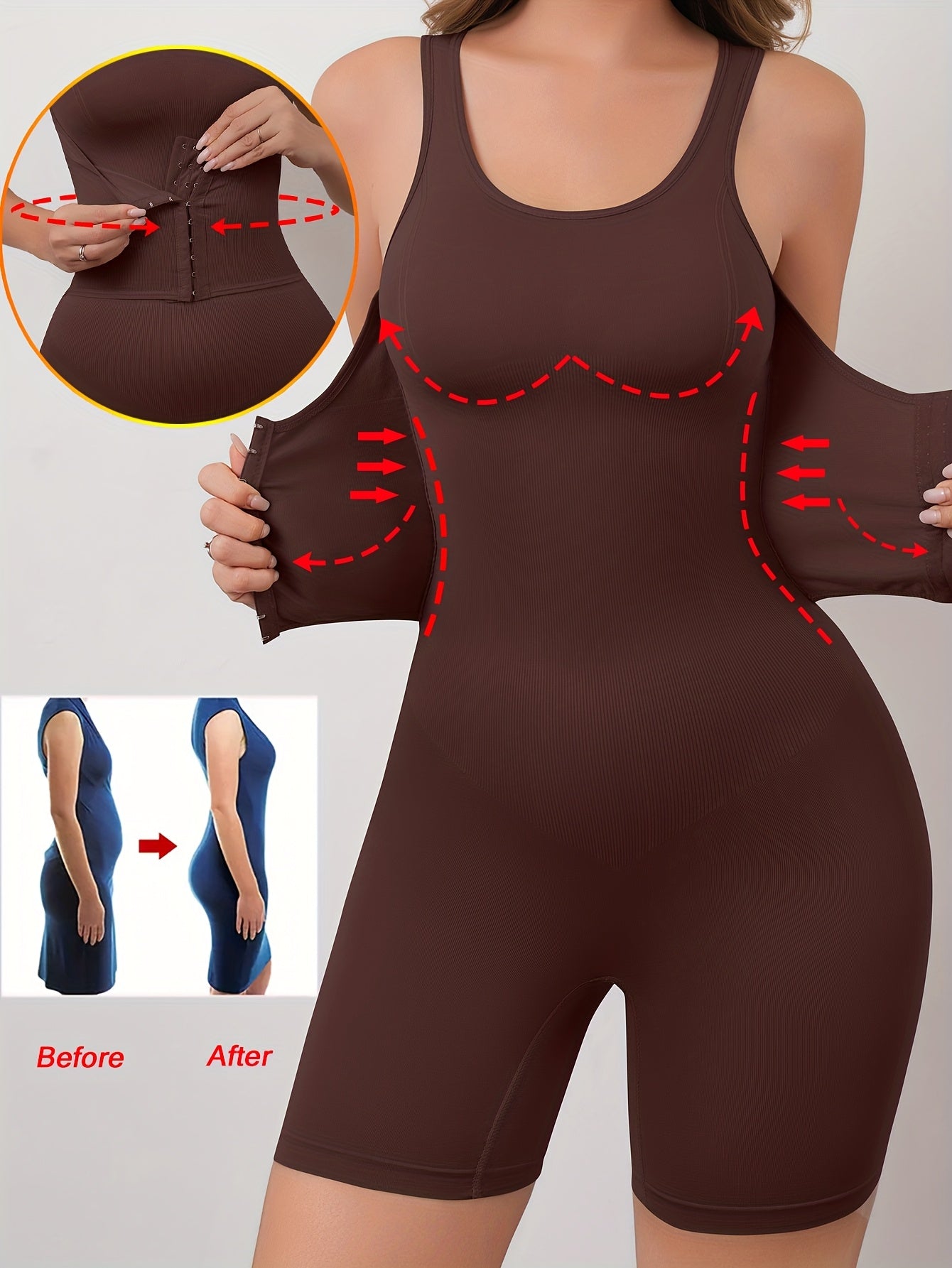 Women's Full-Body Tummy Control Bodysuit - Double-Layer High Compression Shaping Suit with Butt Lift & Waist, Smooth Curves Instantly, Brown/Black/Navy/Beige, Hand Washable One-Piece for Postpartum &