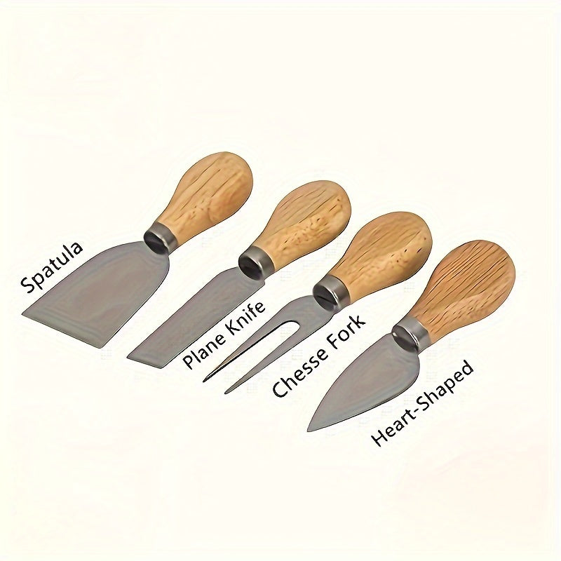 1 Set, Bamboo Cheese Board, Cheese Tray With 4 Cheese Knfie Set, Charcuterie Board And Serving Plate, Cheese Knife, Cheese Slicer, Cheese Fork, Kitchen Cooking Tools, Bamboo Cutting Board, Wood Cheeses Boards, Kitchen Stuff