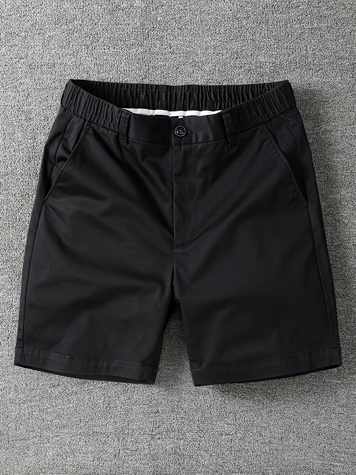 Men's Summer Micro-Elastic Casual Shorts - Four-Tenths Length, Olive Green, Mid-Rise Waist, Elastic Waistband, Side Pockets, Lightweight & Breathable for Casual Attire
