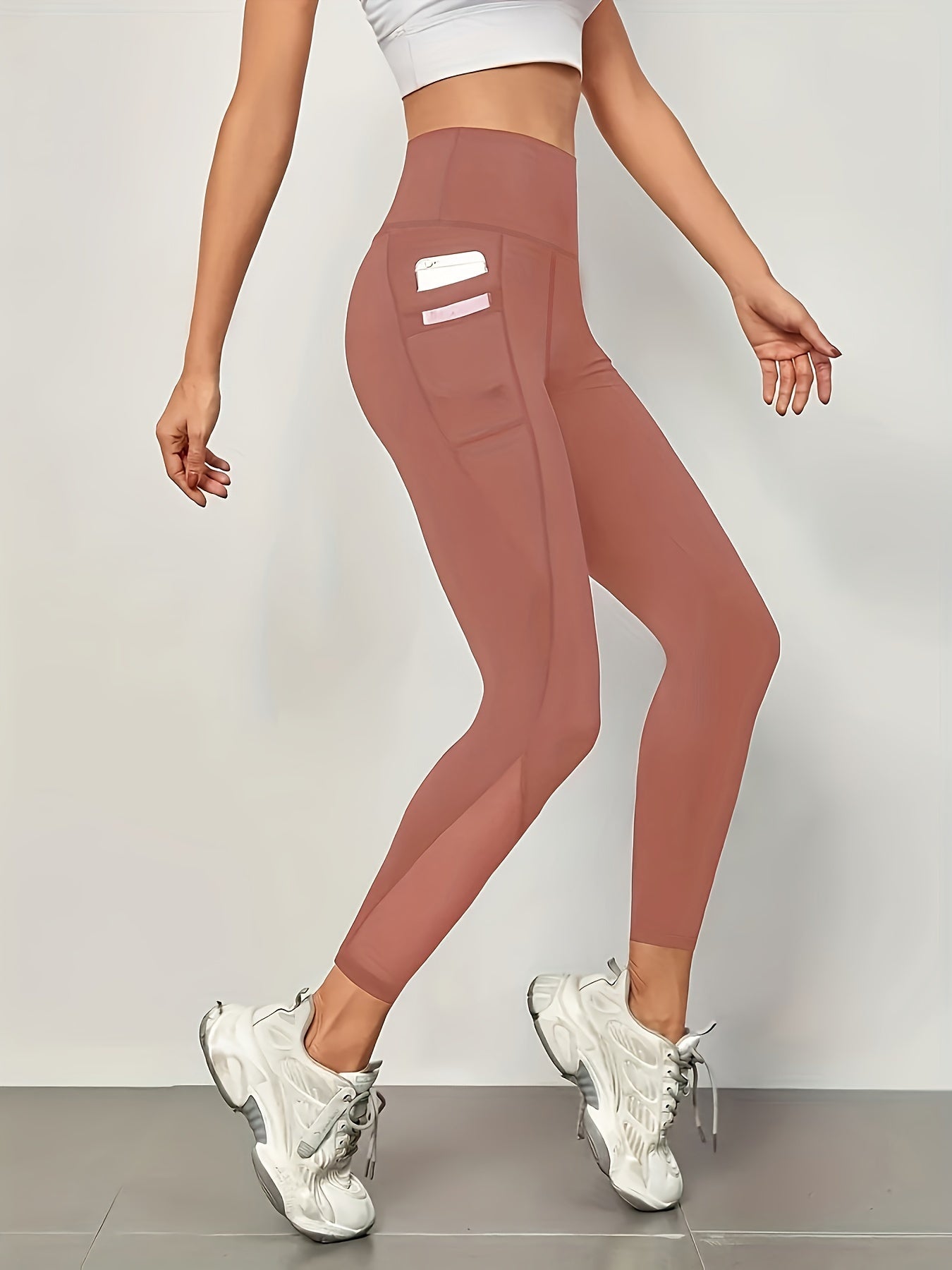 Women's Activewear: Mesh Stitching Yoga Leggings With High Waist Side Pockets For Fitness & Gym Sports