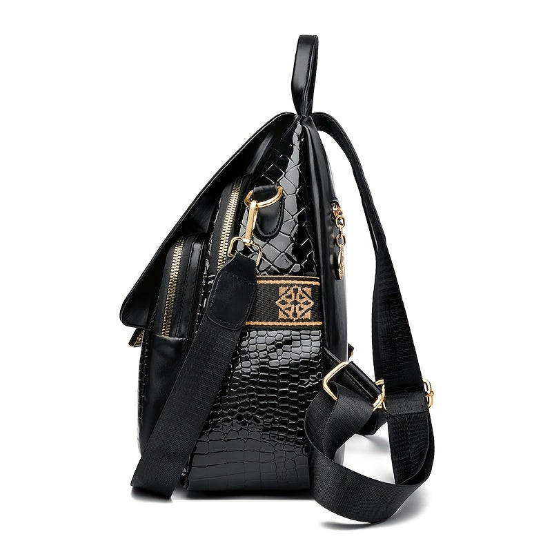 Women'S Fashionable Black Backpack with Diamond Pattern - Soft, Foldable, Zippered, Adjustable Shoulder Strap, Large Capacity, Versatile for Travel & Daily Commute, Casual Daypack|Stylish Backpack|Softshell Backpack