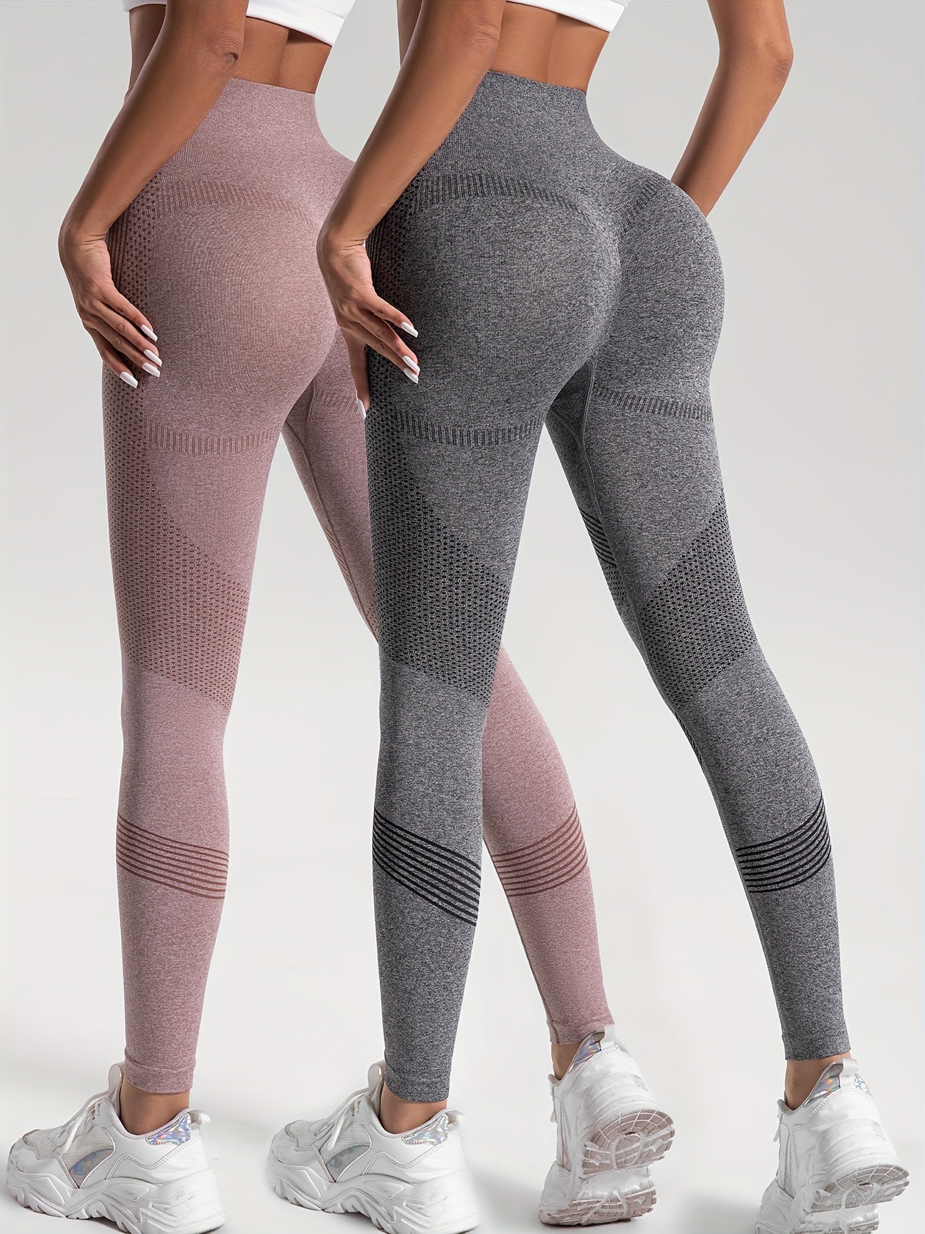 2pcs Solid Color High-Stretch Fitness Yoga Sports Leggings, Soft Breathable Yoga Tight Pants, Women's Activewear