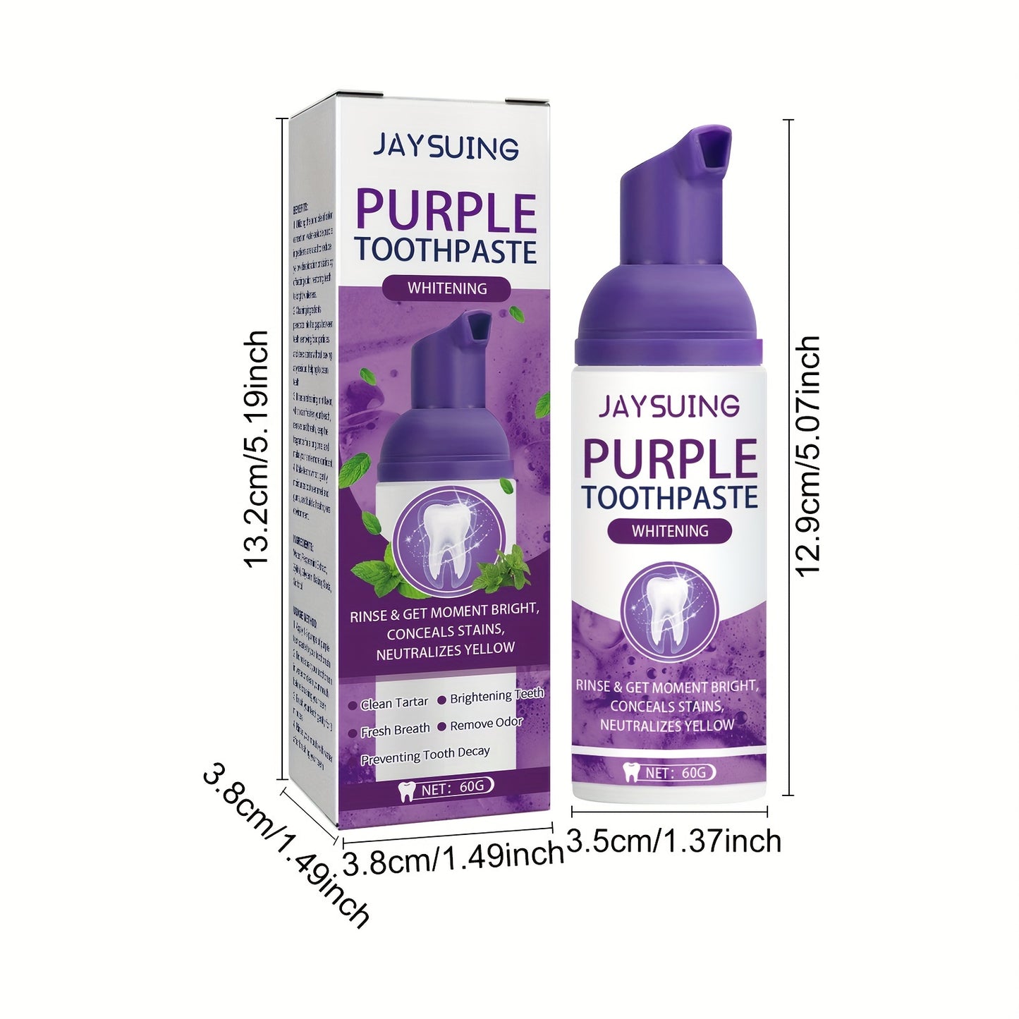 Purple Whitening Toothpaste - Brightens & Cleans Teeth, Fades Stains & Odors, Oral Care Gel Teeth Whitening Products Tooth Whitening