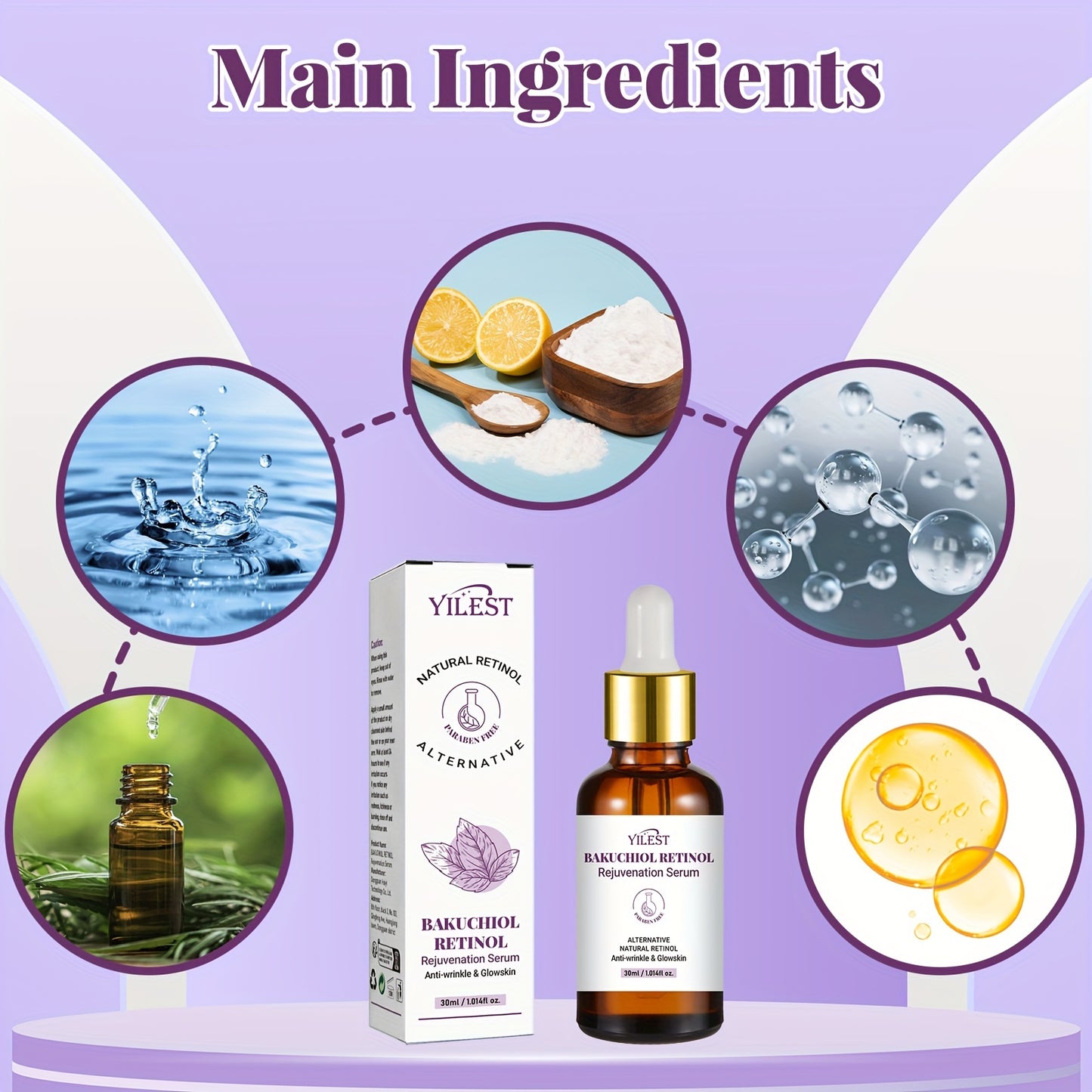 Bakuchiol Retinol Serum with Collagen & Vitamin C, Firming & Hydrating Face Drops, Paraben Free for All Skin Types, Unscented, Anti-Aging Facial Care for Men & Women - 30ml