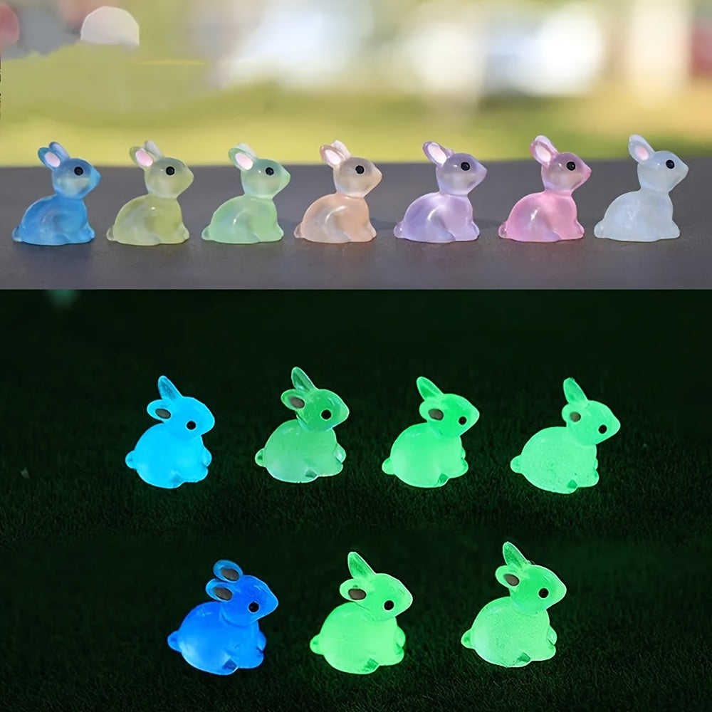 10/18/36pcs Cute Mini Luminous Resin Bunnies Ornament Glow In The Dark Miniature Figurines Rabbit Micro Landscape Fairy Garden Accessories
