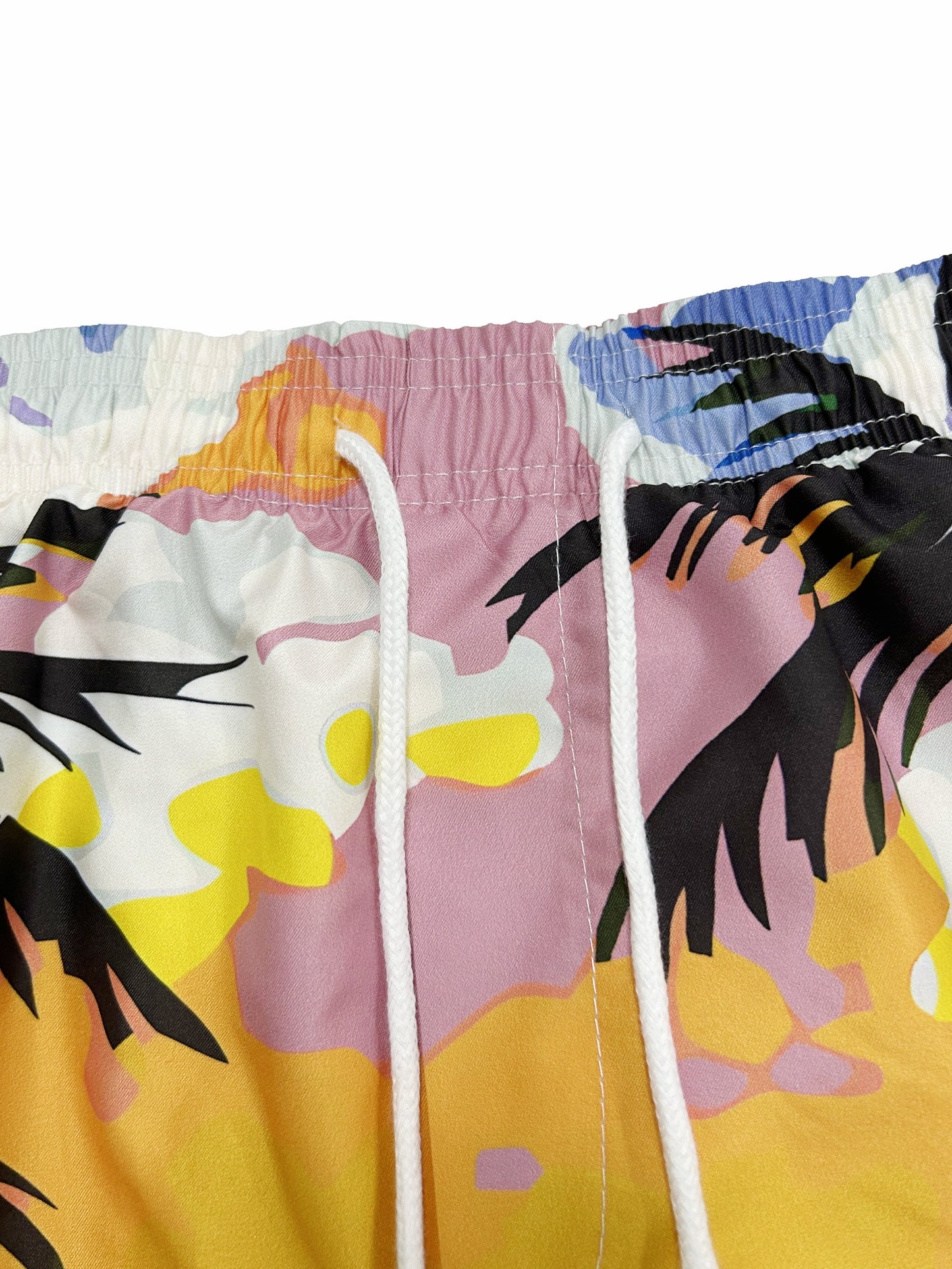 Quick Drying Comfortable Breathable Gradient Palm Tree At Dawn Seaside Drawstring Swim Trunks, Men's Board Shorts Swimwear For Summer Vacation Resort Beach Pool