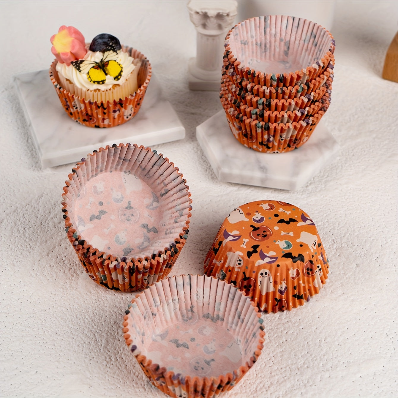 100pcs, Halloween Muffin Cups, Cupcake Cups, Disposable Paper Cupcake Liners, Cute Muffin Molds, Baking Tools, Kitchen Gadgets, Kitchen Accessories
