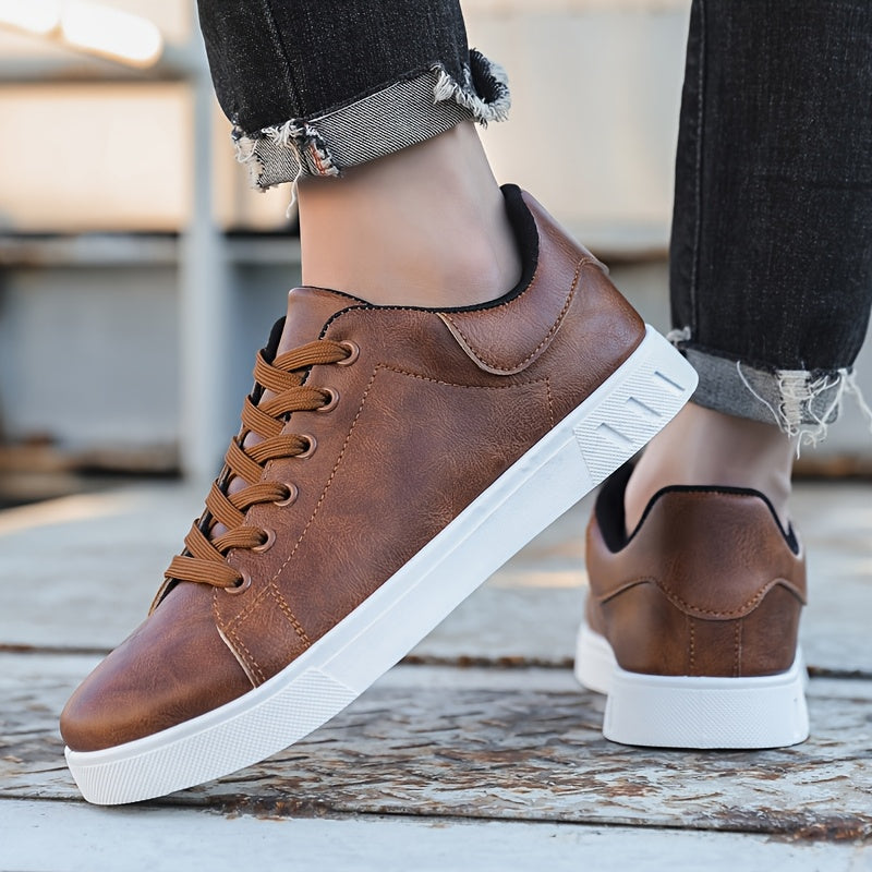Men's Stylish Brown Sneakers - Casual & Sporty Lace-Up Shoes with Durable PVC Sole, Comfortable Fabric Lining for Casual Attire, Fitness Training, and Gym - Low-Top Design, Gym Footwear | Casual Fitness Shoes | Upper