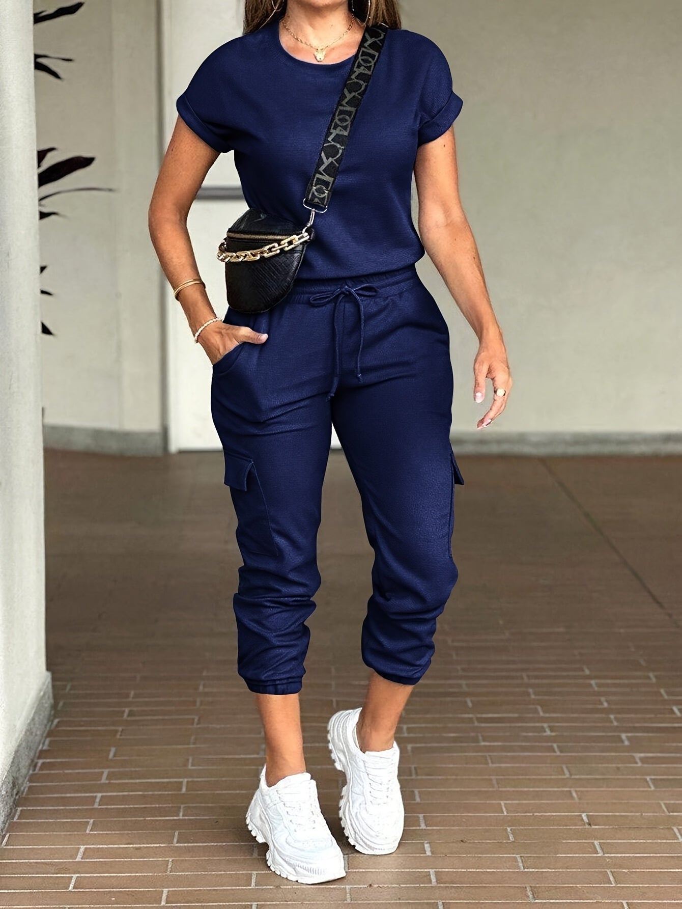 European and American Short Sleeve Jumpsuit