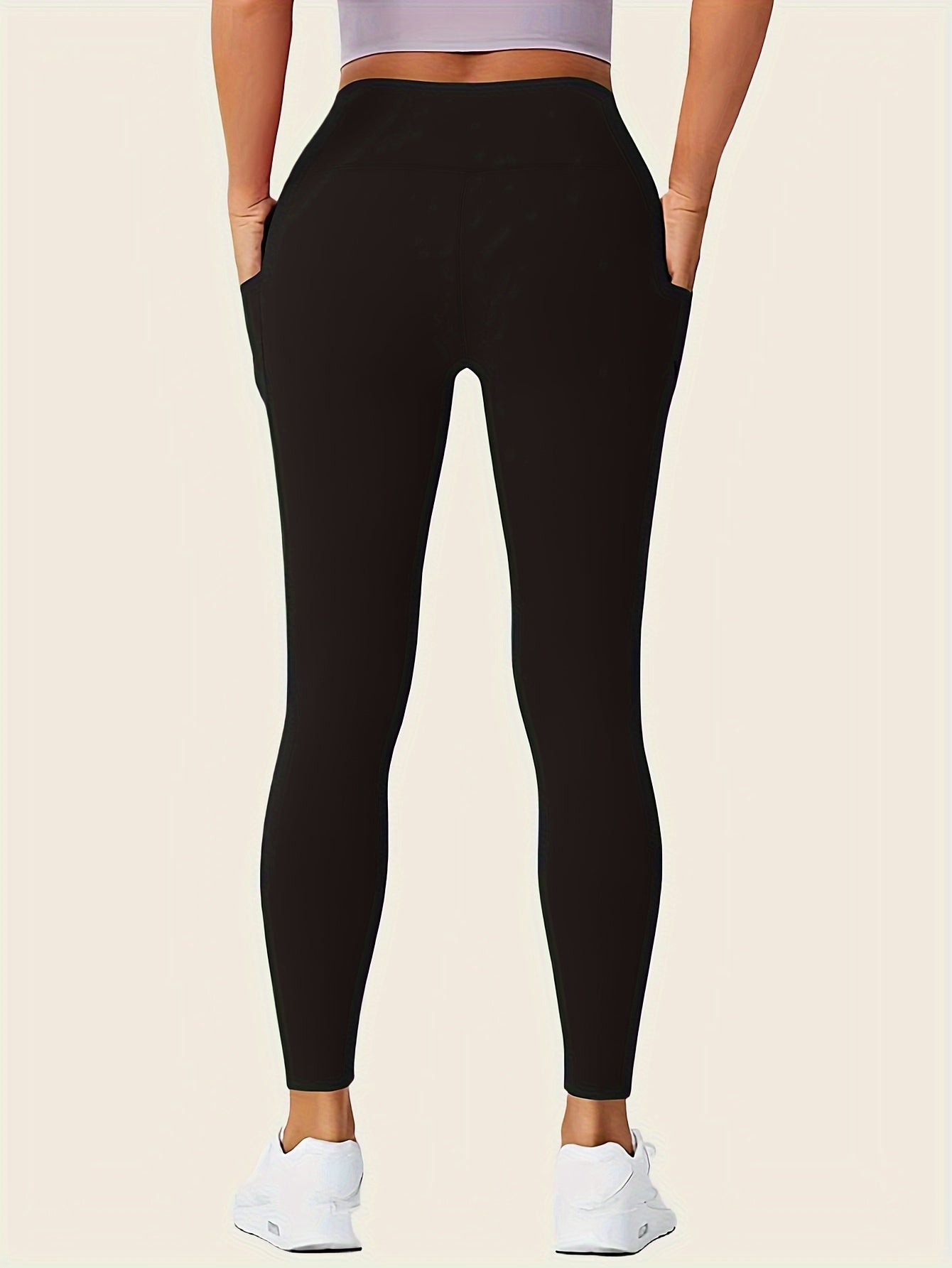 Women'S High-Waisted Shaping Leggings with Double Pockets - Butt-Lifting Design, Maroon Solid Color, Comfortable Stretch Fabric for, & Casual Wear, Leggings, Apparel, Sleek Look, Durable