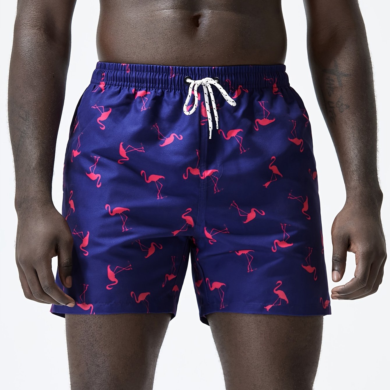Men's Quick Dry Hawaiian Board Shorts With Pockets, Casual Coconut Tree Graphic Drawstring Swim Trunks For Summer Vacation Beach Pool Outdoor