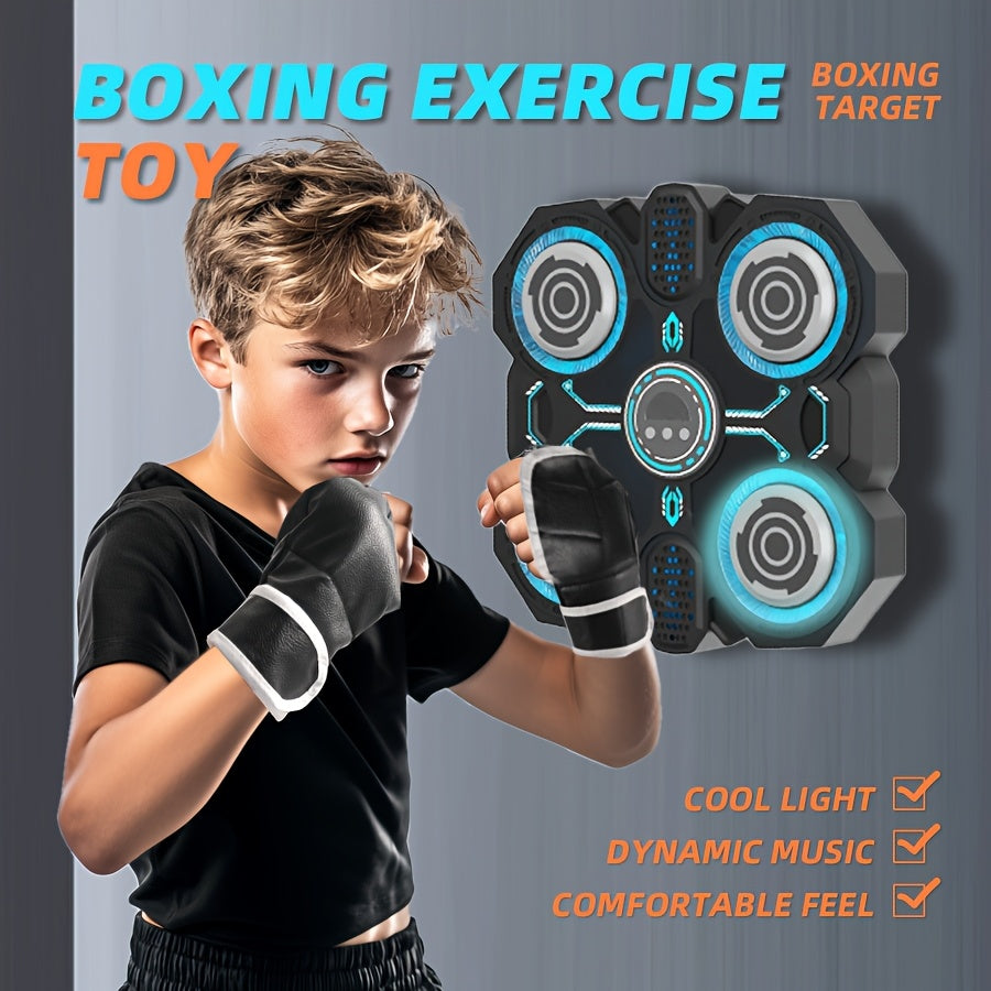 Interactive Boxing Exercise Toy with 4 Targets, Upgraded Edition with Cool LED Lights & Dynamic Music, Includes Punching Gloves, Adjustable Speed, Wall-Mountable, Ideal for Indoor Workout & Family Fun, Battery Operated (AA No