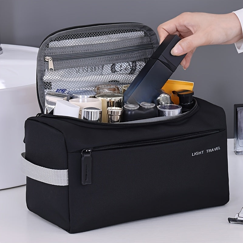 1pc Large Capacity Oxford Cloth Makeup Bag - Multi-Compartment Travel Organizer with Durable Black & Navy Blue Design, Portable Handheld Storage for Cosmetics, Toiletries & Accessories, Cosmetic Storage Organizer, Secure Zipp