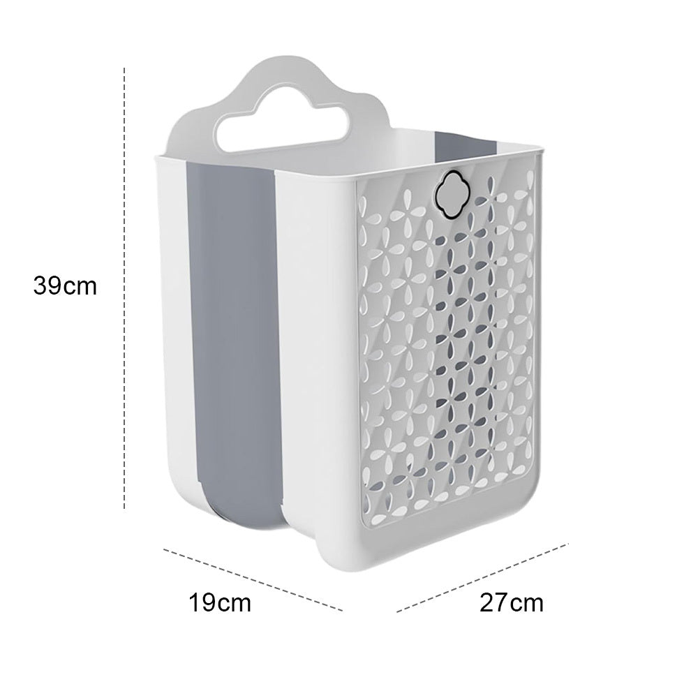 ZREE Large Wall Mounted Laundry Basket (60L, 27x19x39cm) - Foldable Design, Machine Washable, Space saving Bathroom/ Bedroom Dirty Clothes Collector (White/ Grey), Laundry Baskets, Space Saving Laundry Solution, Wall Mounted