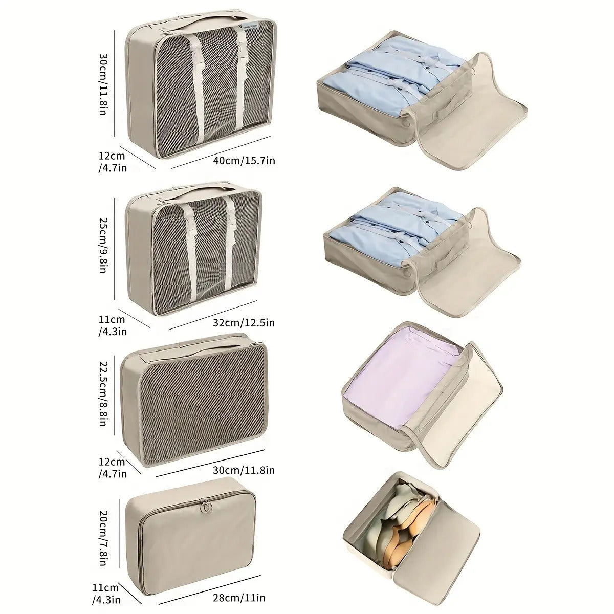 11pcs Solid Color Packing Cubes for Suitcases, Travel Luggage Packing Organizer Bags, with Laundry Bags, Compression Storage Shoe Bags, Clothing Underwear Bags, etc
