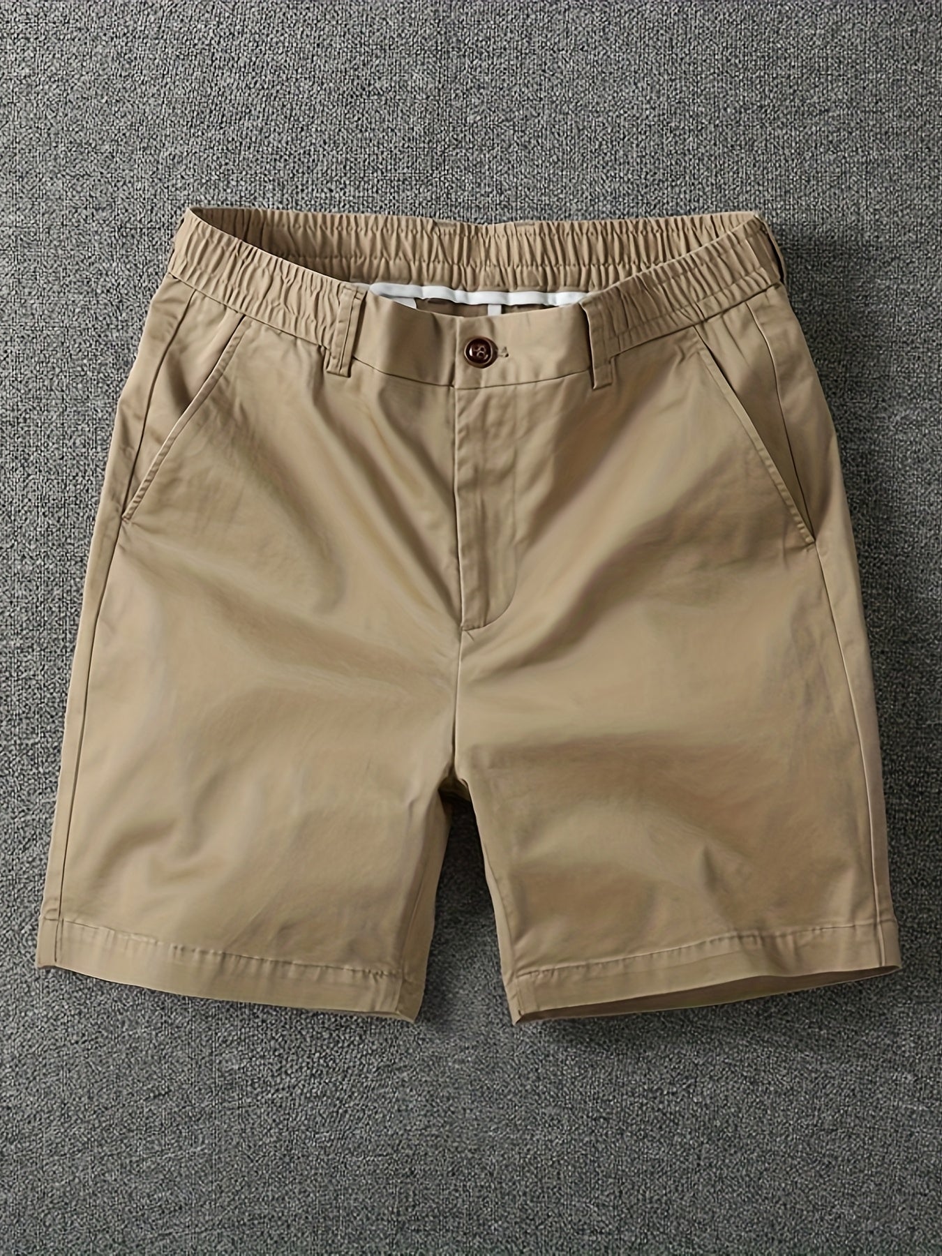 Men's Summer Micro-Elastic Casual Shorts - Four-Tenths Length, Olive Green, Mid-Rise Waist, Elastic Waistband, Side Pockets, Lightweight & Breathable for Casual Attire
