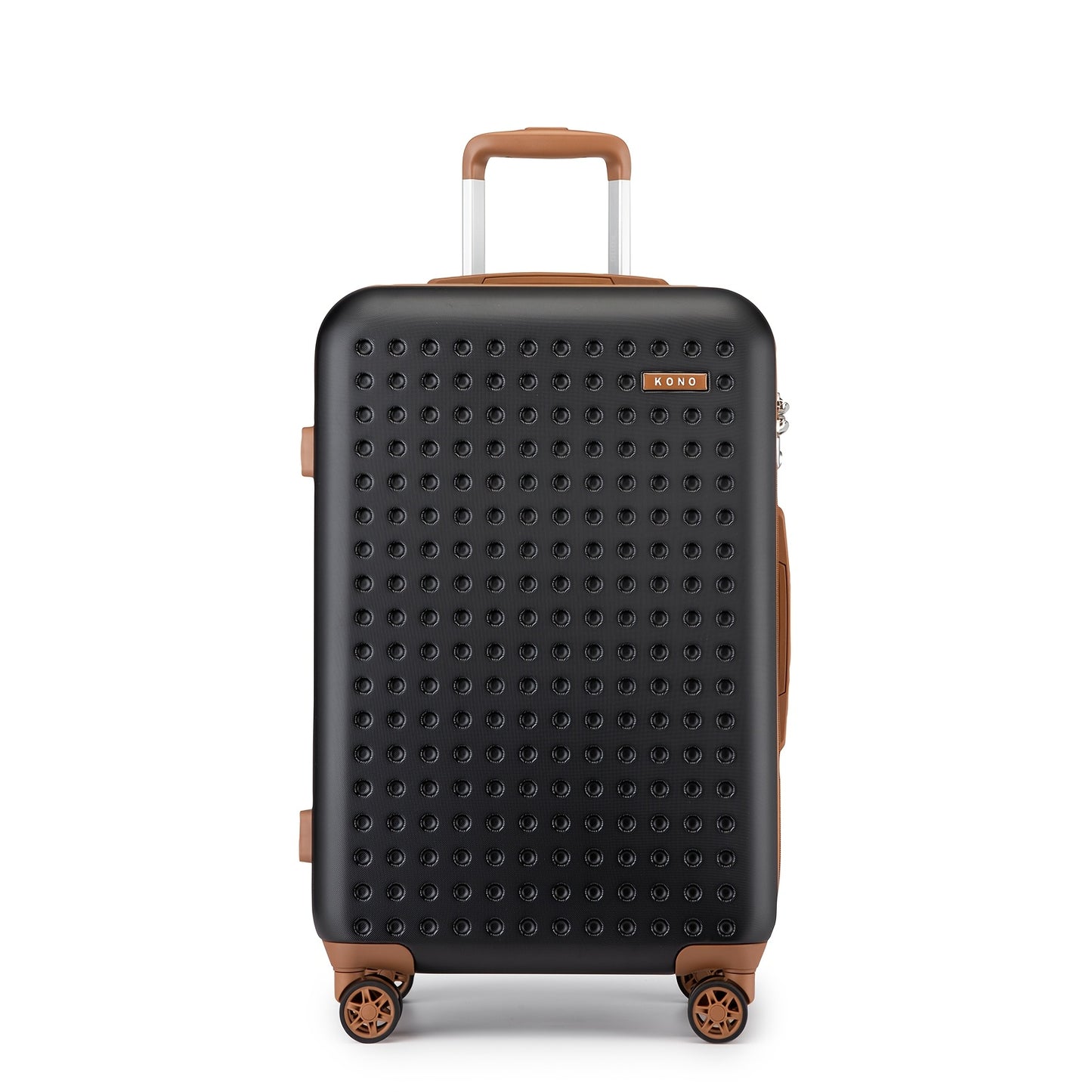 Kono Lightweight Hard-Shell ABS+PC Checked Luggage Suitcase with 360° Spinner Wheels, Built-In TSA Lock & Aluminum Frame - Multi-Size Options, Black & Brown Travel Suitcase with Retractable Handle, Durable Airline- Carry-On