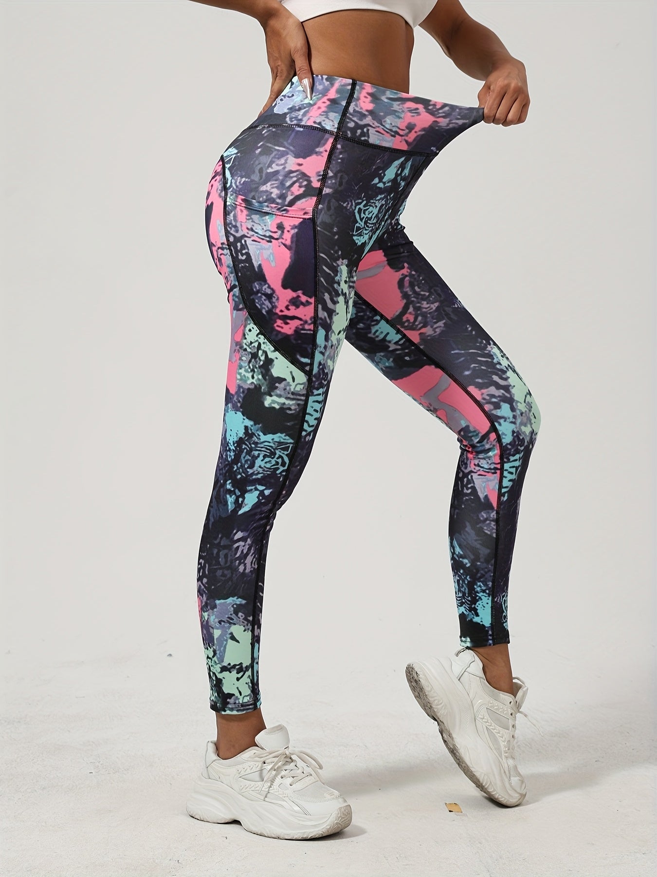 Three-Pack Tie-Dye Print Yoga Pants, Polyester Spandex Fabric Soft Comfortable High Waist Stretchy Fitted Leggings for Daily Wear Workout Casual Cycling Outdoor
