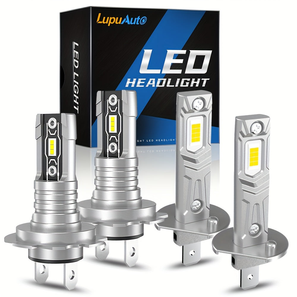 LupuAuto 4pcs H7 H1 LED Car Headlight Combo Kit, 6000K Cool White 300% Bright Led H7 H1 Low/High Beam Light, 1:1 Mini Size Plug And Play