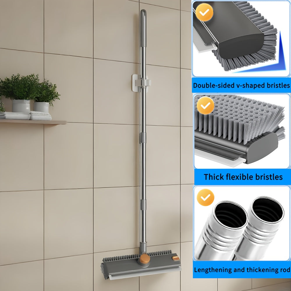 Heavy-Duty Floor Scrub Brush with Long Handle - Stainless Steel & Plastic Construction, Rotating Head for Efficient Cleaning of Floors, Carpets, Walls, Patios, Bathrooms - Durable Multi-Surface Brush for Hardwood, Tile, Linol