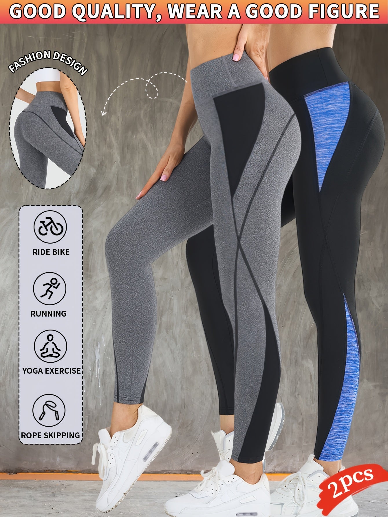 2pcs Women's Fashion Yoga Pants, Fitness Outdoor Sports Leggings, Tummy Control Butt Lifting Tight Pants, Comfortable Breathable Sweat-Absorbing Long Pants