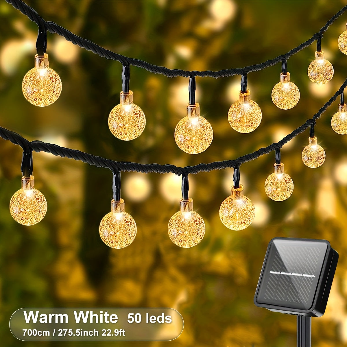 1pack, 20/50/100 LED Large Light Bulb, Solar Crystal Ball, Bubble Light String, Solar Outdoor Light Strip, 8 Lighting Modes, Solar Light String For Garden, Camping, Party, Independence Day, Christmas, Wedding, Ball, Birthday,