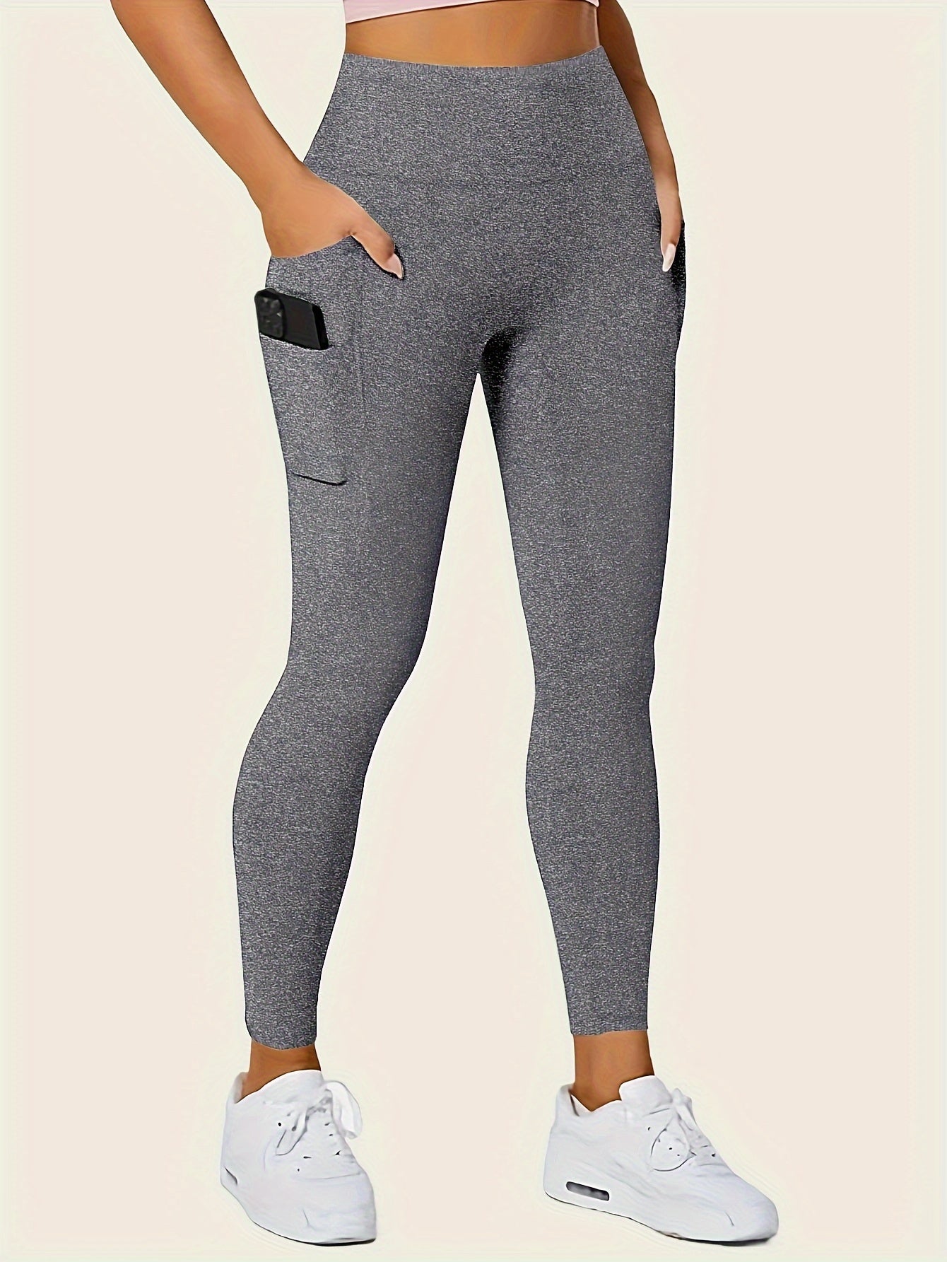 Women'S High-Waisted Shaping Leggings with Double Pockets - Butt-Lifting Design, Maroon Solid Color, Comfortable Stretch Fabric for, & Casual Wear, Leggings, Apparel, Sleek Look, Durable