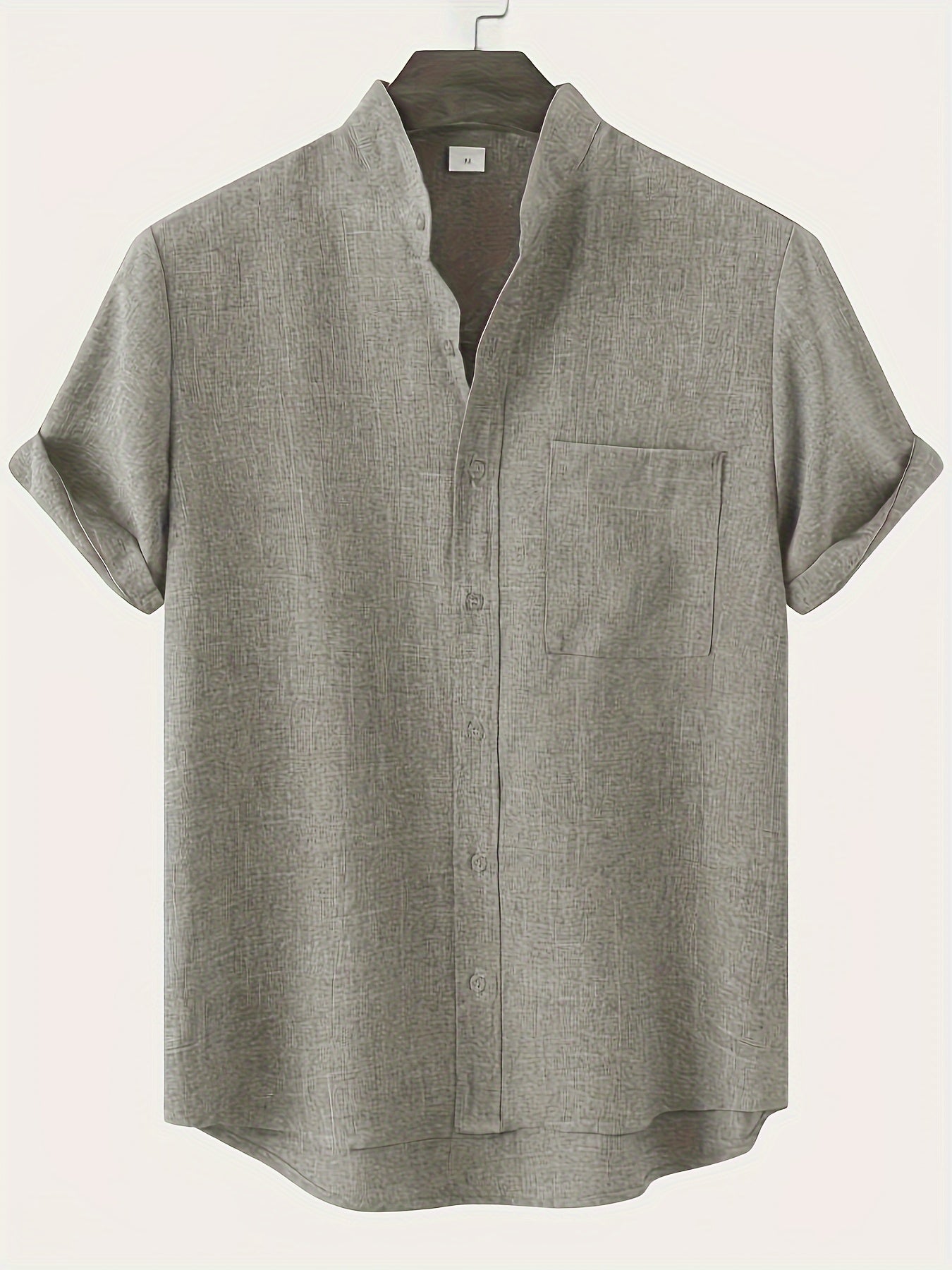 Solid Color Men's Short Sleeve Stand Collar Shirt, Men's Casual Button Up Shirt For Summer Outdoor