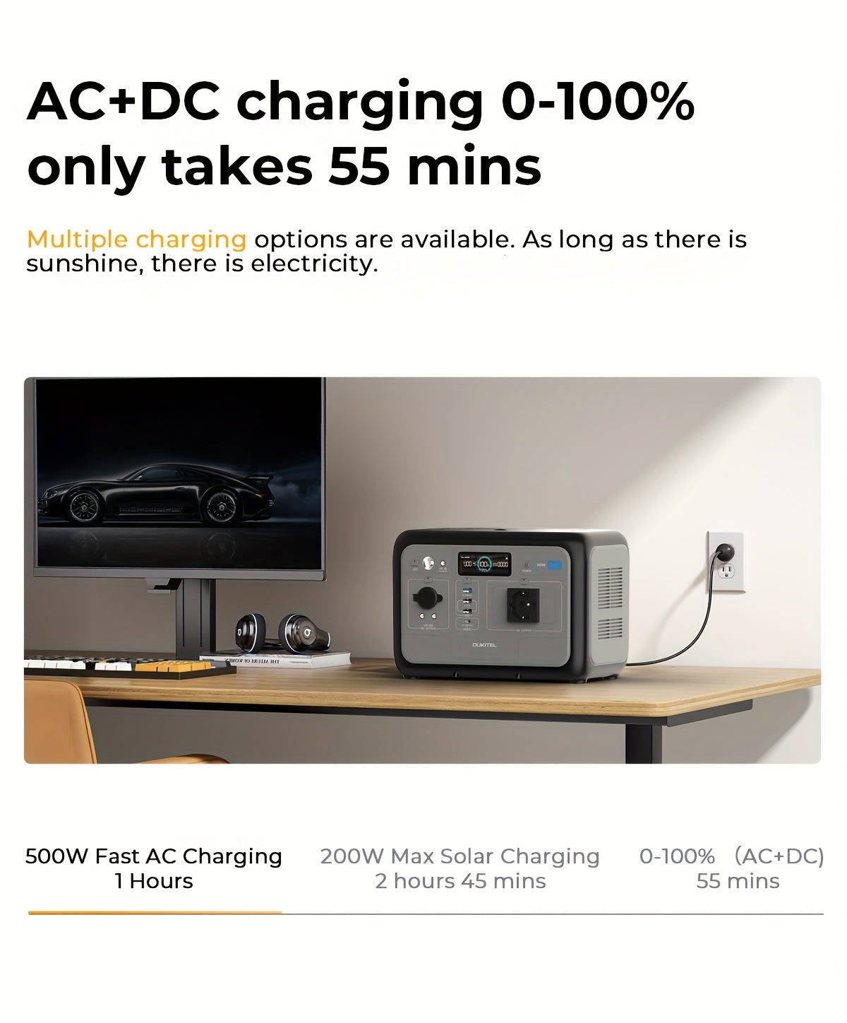 OUKITEL P800 Portable Power Station - 512Wh Solar Generator with 800W AC Output, 1600W Surge, 0.9H Fast Charge, LiFePO4 Battery, USB-C PD 100W, European Plug - For Camping, Rv, Emergency Power Supply, Outdoor, Traveling, Fish