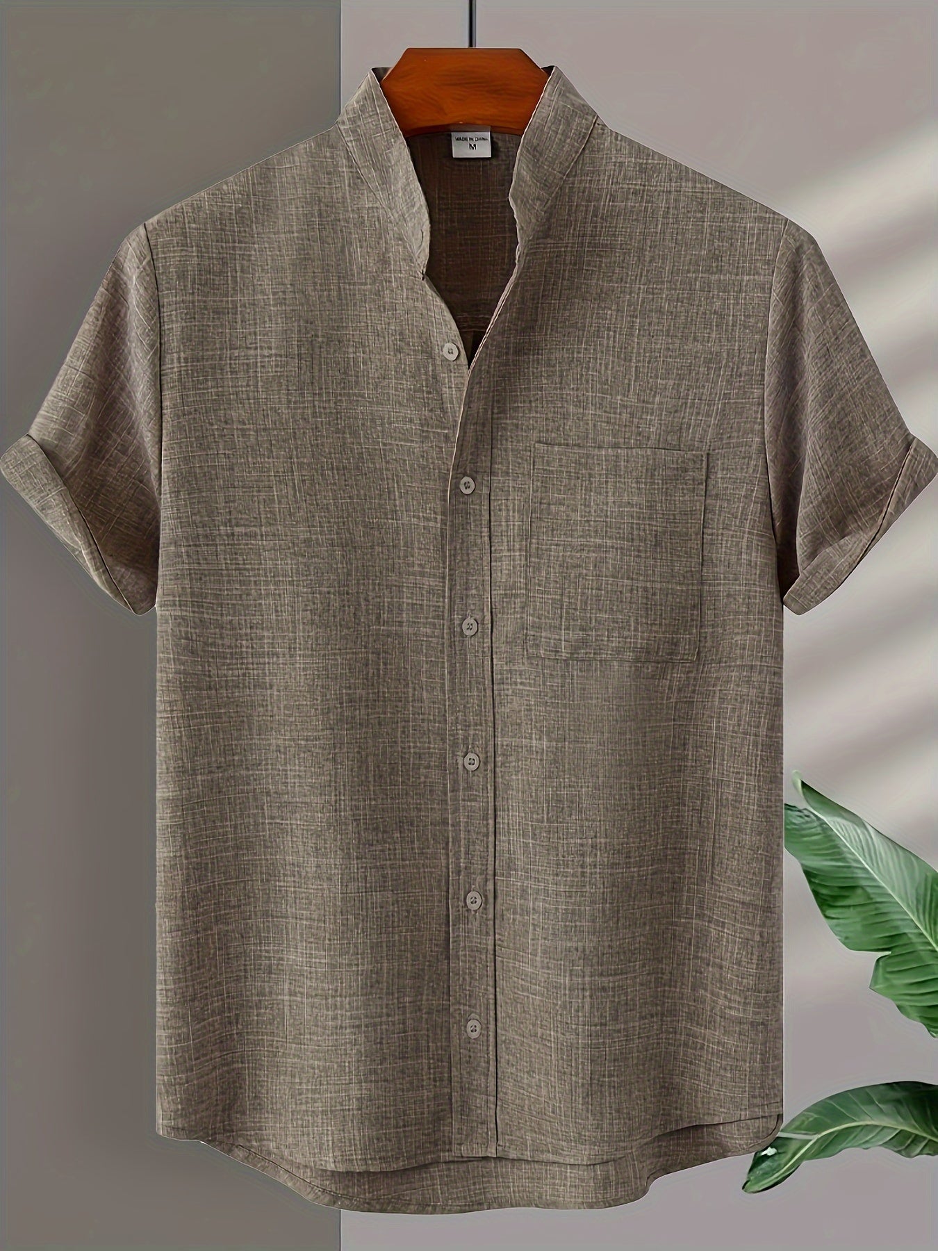 Solid Color Men's Short Sleeve Stand Collar Shirt, Men's Casual Button Up Shirt For Summer Outdoor