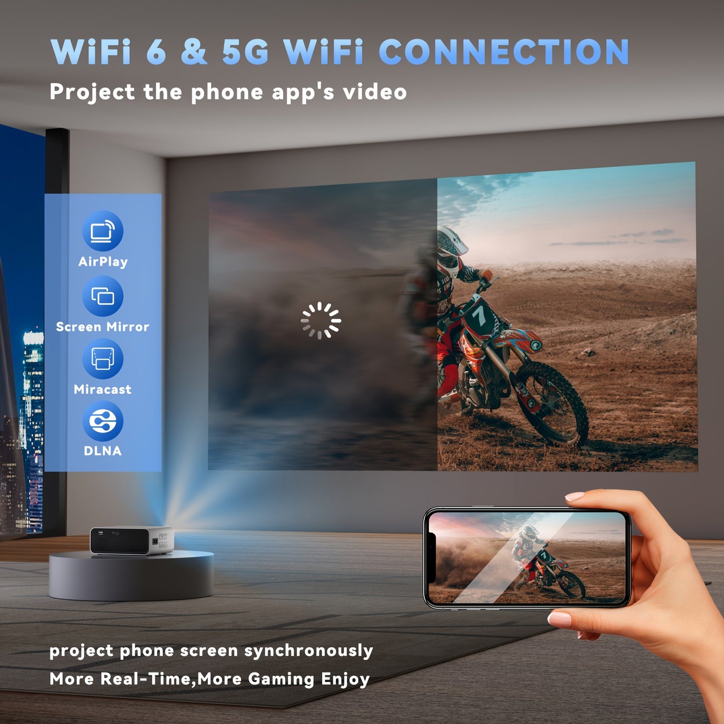 Mini HD Smart Projector 4K Support 1080P Native Electric Focus Android 11, Built-in APP TV, BT Wi-Fi, Compatible with TV Stick/PC/Smartphones/USB, Built-in Speaker, Home Theater Outdoor Movie Office