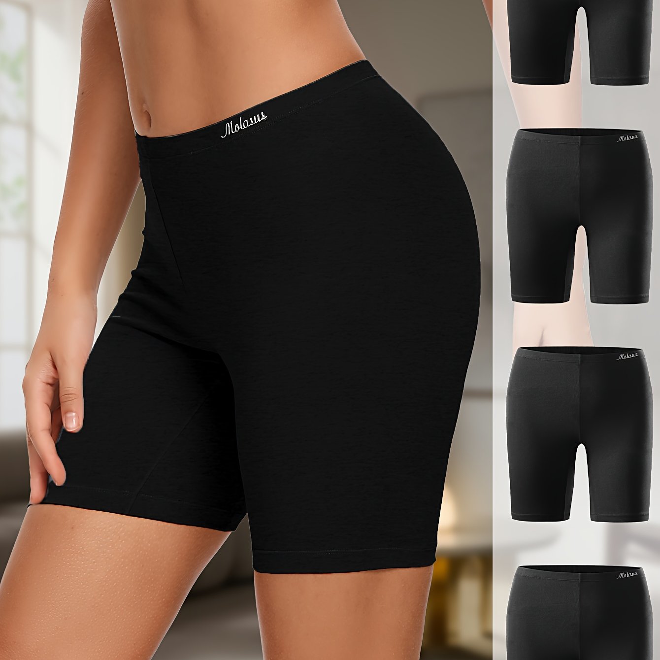 Women's Cotton Boyshorts Underwear 4-Pack - Comfortable Full Coverage Boxers, Knit Fabric, Solid Color, Simple Style, 95% Cotton 5% Spandex