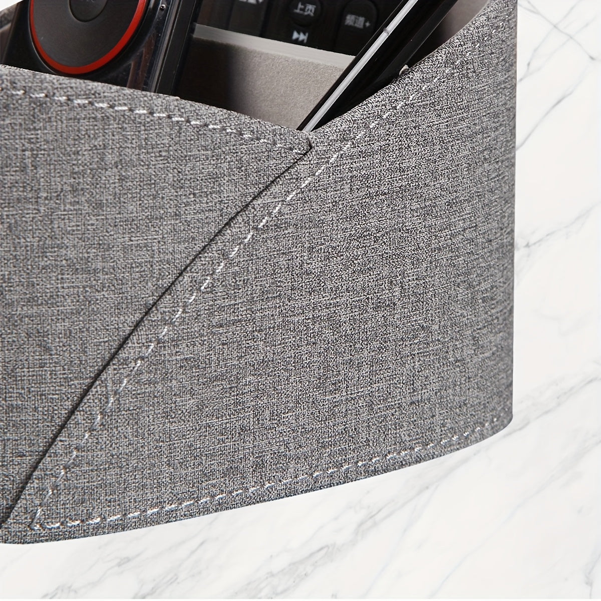PU Leather Open Storage Box with 3 Compartments, Desktop Remote Control Holder/Makeup Organizer/Versatile Gray Storage Basket for Home Appliance Controllers, Cosmetics, Art Supplies, Stationery, Glasses, Office Supplies and A
