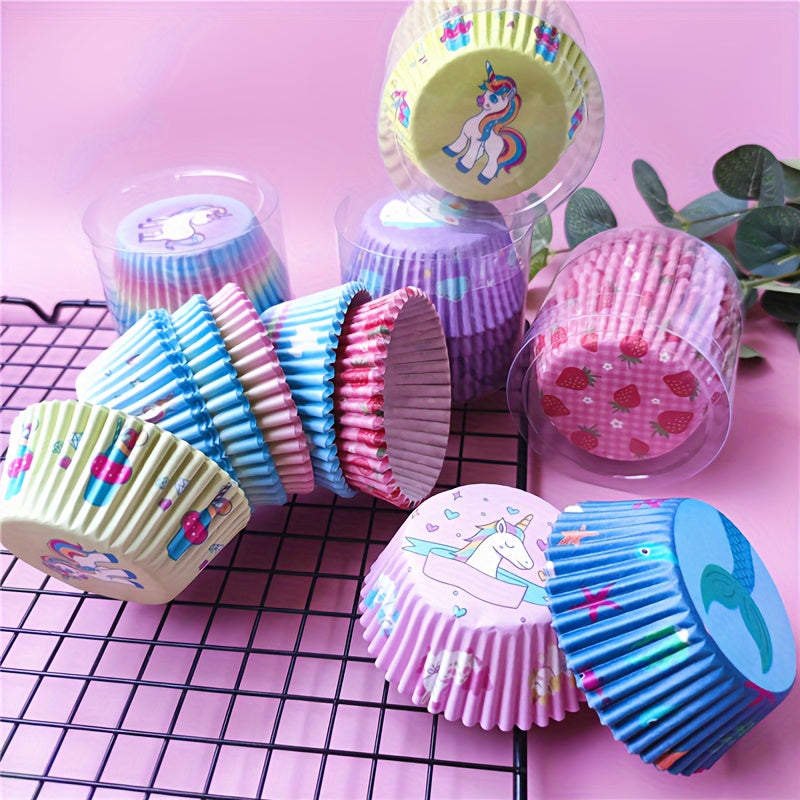 100pcs, Disposable Muffin Cups, Colorful Pattern Cupcake Cups, Greaseproof Paper Cupcake Liners, Muffin Molds, Baking Tools, Kitchen Gadgets, Kitchen Accessories