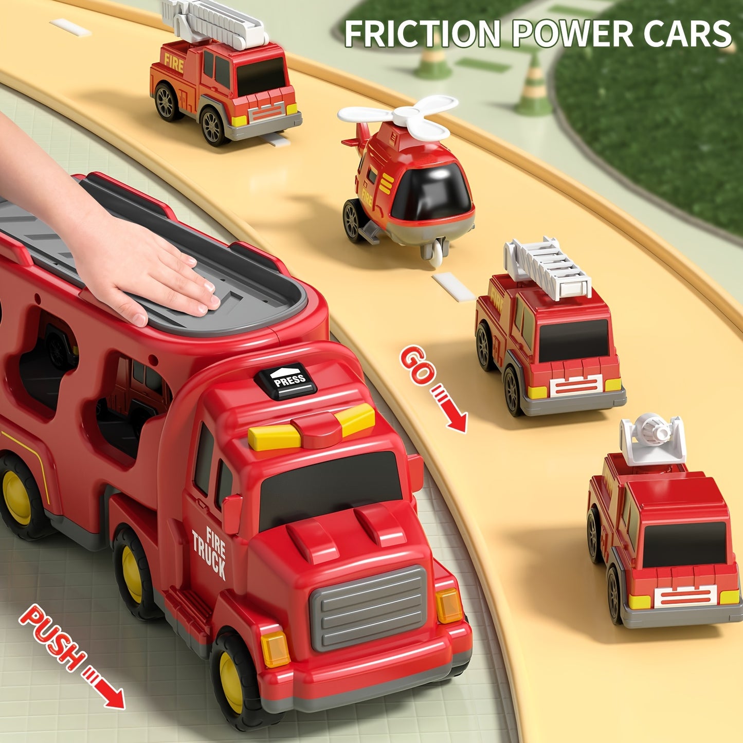 BABYHOME Toddler Fire Engine Toys, For Boys Girls - 5-In-1 Carrier Truck Transport Cars, Firefighter Vehicles For Kids, Christmas Birthday Gifts For Boys Girls
