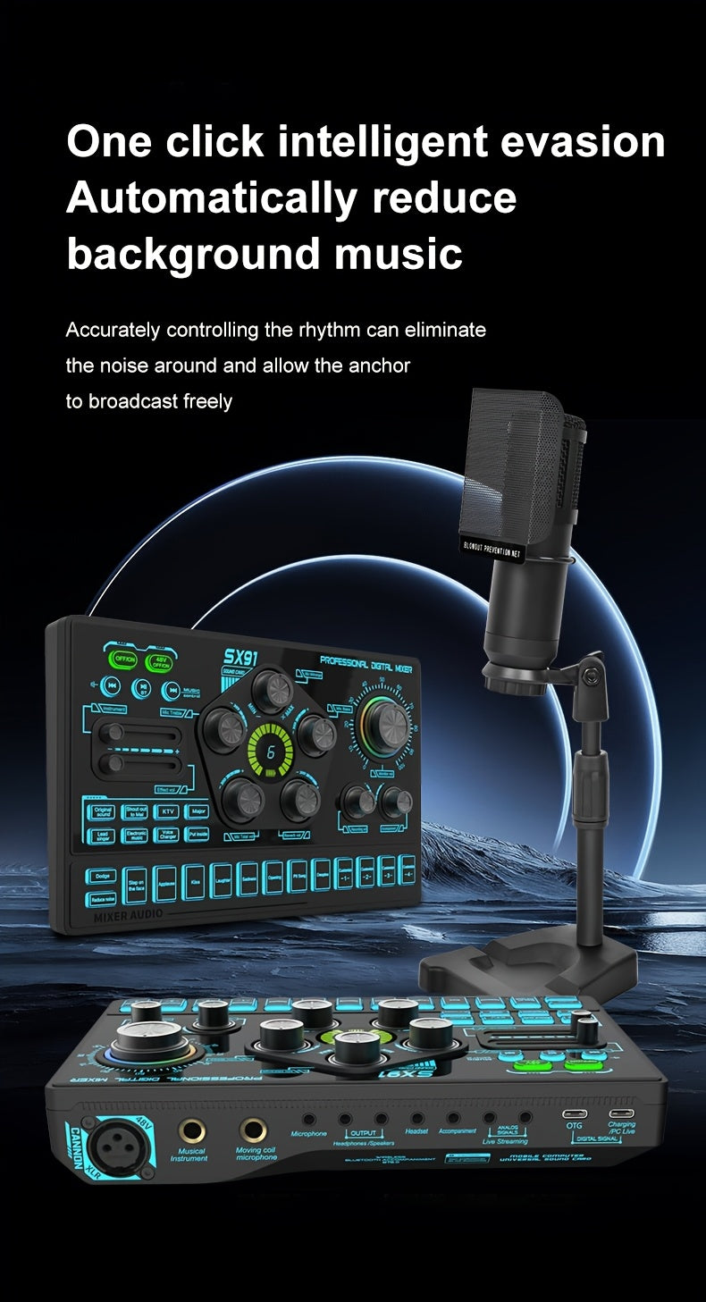 Podcast Live Broadcast Kit, SX91 Live Sound Card + BM800 Podcast XLR Condenser Microphone, Professional Mixing Equipment Set, Ideal for Gaming, Live Broadcasting, Recording Streaming Podcasts, Video Studio, Compatible with La