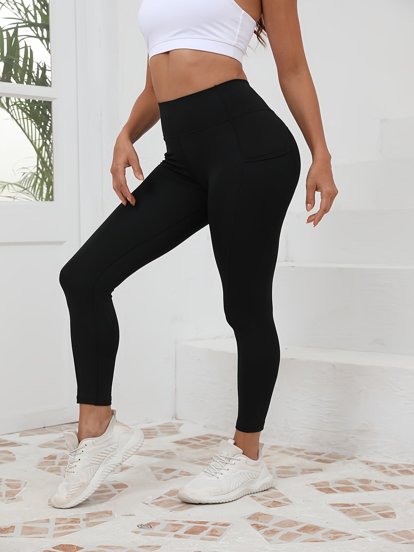 5pcs Women's High-Waist Yoga Leggings with Pockets - Ultra Soft, Tummy Control, Non-See-Through Workout & Running Tights
