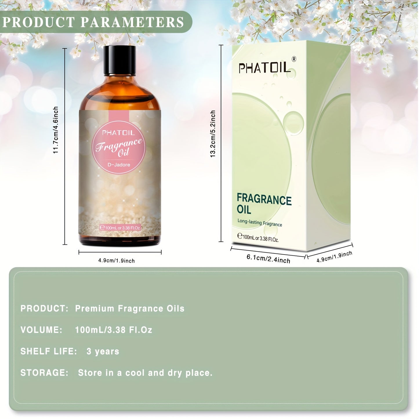 1pc PHATOIL D-Jadore Fragrance Oils 100ml/3.38Fl.Oz, High Qualtiy Diffuser Oils For Oil Burner, Air Humidification, Diffusers, Air Freshener