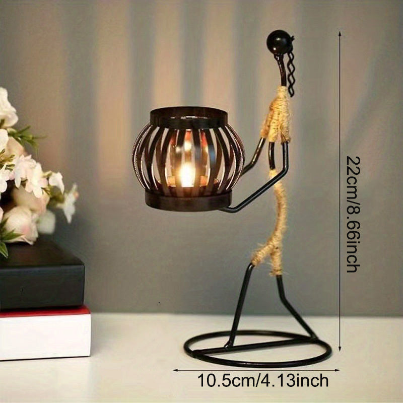1pc Retro Iron Man Candle Holder, Creative Western Restaurant Candle Holder, Romantic Table Decoration Home Decor,Candle Holder,centerpiece,New Iron Art Candle Holder, Creative Hollow Candle Cup Table Candlelight, Western Can