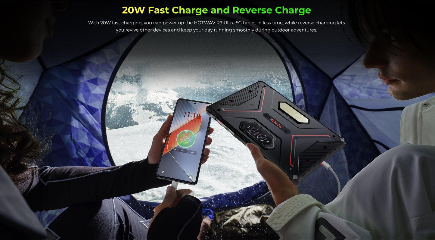 The HOTWAV R9 Ultra Is A Rugged Tablet with An 11-inch HD+ 120Hz Display, Android 15, 24 (8+16)GB RAM And 512 (expandable to 2TB)GB ROM, 64MP+16MP, 20MP Night Vision Cameras, 20080mAh Battery, S713 Chip, Dual 5G SIM Cards, GP