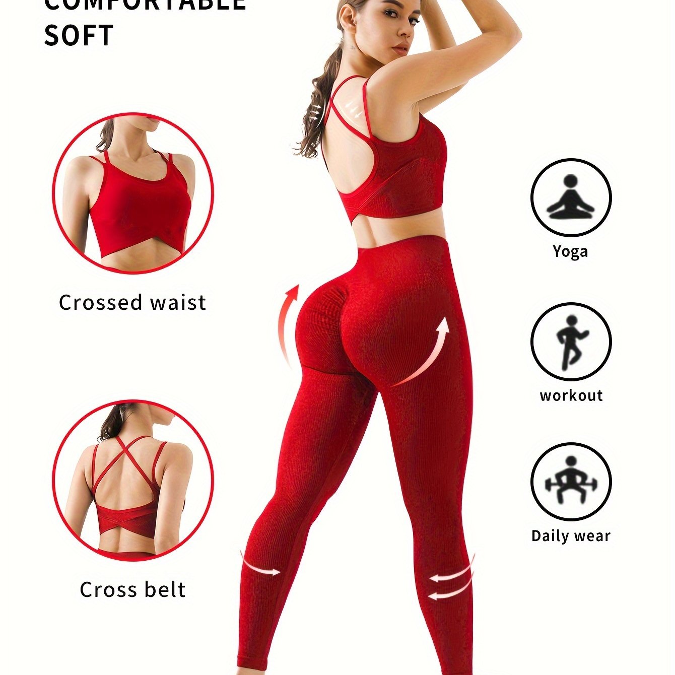 2pcs Solid Color Workout Sets, Backless Sports Bra & Wide Waistband Hip Lift Running Leggings, Women's Activewear