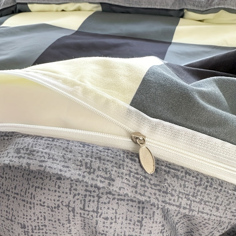 Soft and breathable 4pcs bedding set - Creative space plaid pattern, machine washable - includes sheet, duet and 2 pillowcases for all seasons - ideal for student dormitories, bedrooms and guest rooms
