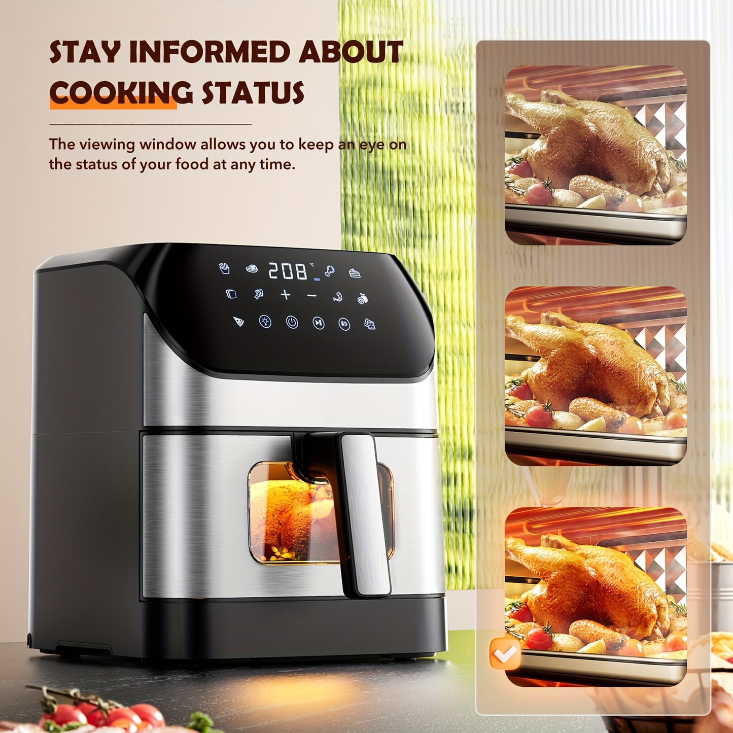 XXL 8L Air Fryer With Viewing Window, Oil-Free Fryer, Adjustable Temperature 80°C-200°C, 10 Presets In One Touch, Digital Control, Non-Stick Basket, Air Fryer Ninja Style