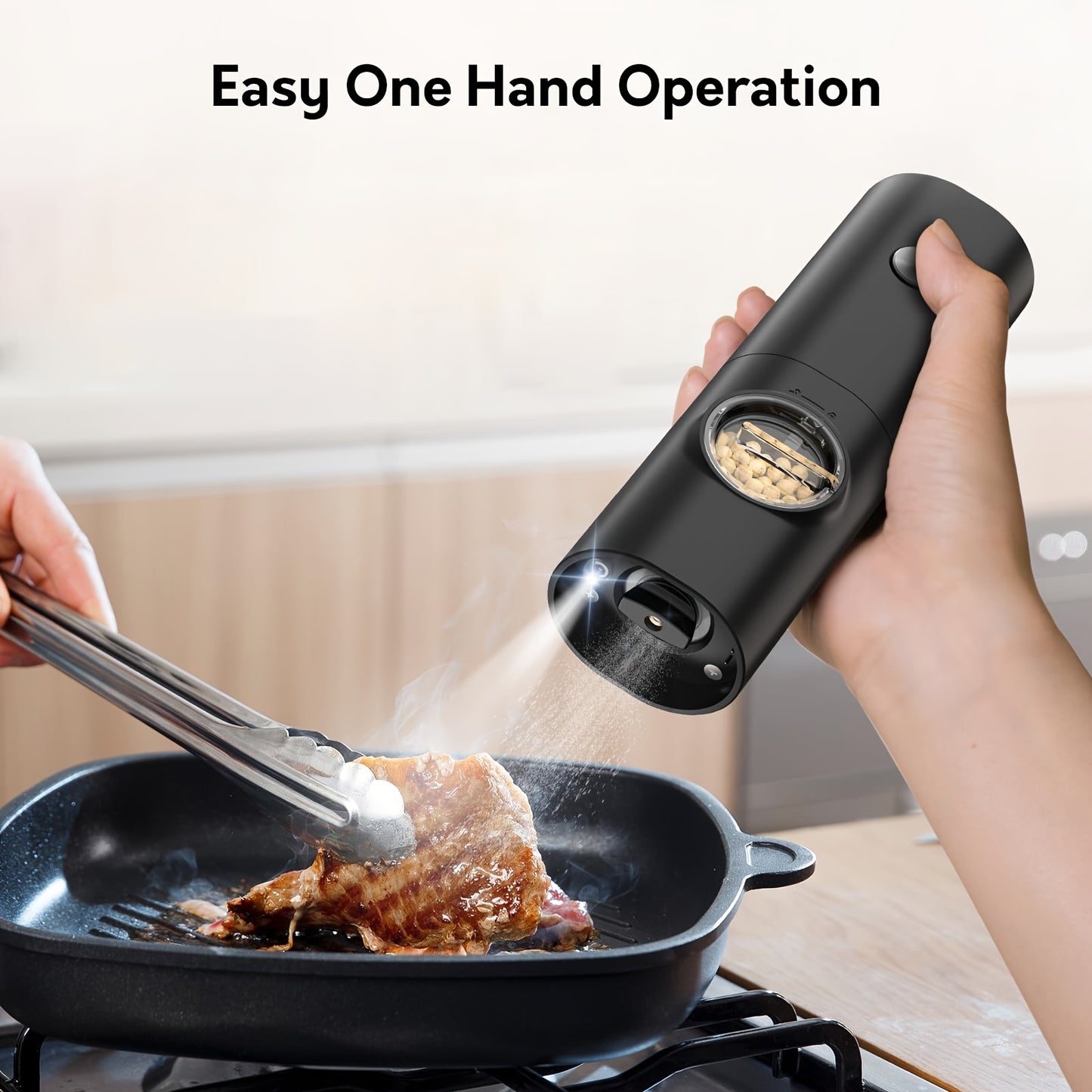 Single or Double Pack Options, Includes Base for Two-Pack - Electric Salt and Pepper Grinder with One Hand Operation, Battery Powered, Adjustable Coarseness, LED Light & Stand, Suitable for Kitchens, Food Seasoning Device, Di