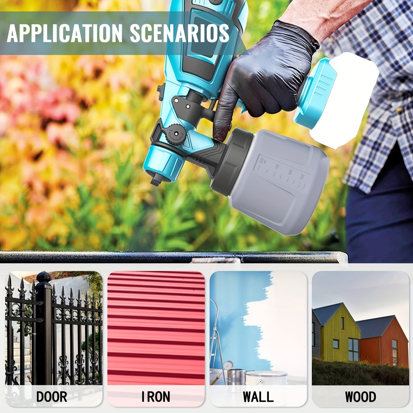 Fence Paint Sprayer with 2x 3000mAh Lithium Ion Batteries, HVLP Cordlss Paint Sprayer Compatible with Makita 18V Battery, 1000ml Tank 4 Nozzles And 2 Cleaning Tools, 3 Patterns Battery Spray Gun Paint Sprayer for Walls And Ce