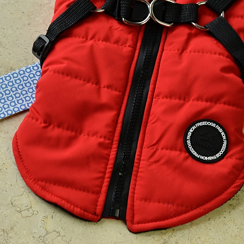 Warm Padded Dog Vest with Harness for Small and Medium Dogs - Red Coat for Extra Comfort and Security Christmas Gift