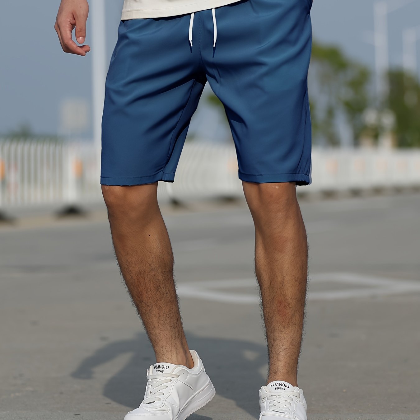 Casual Slightly Stretch Graphic Drawstring Shorts, Men's Clothes For Summer